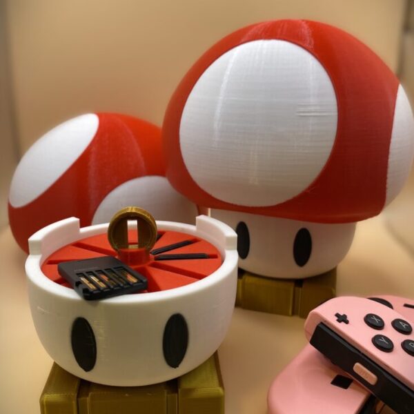 3D Printed Mario Mushroom Switch Game Carousel – Red & White