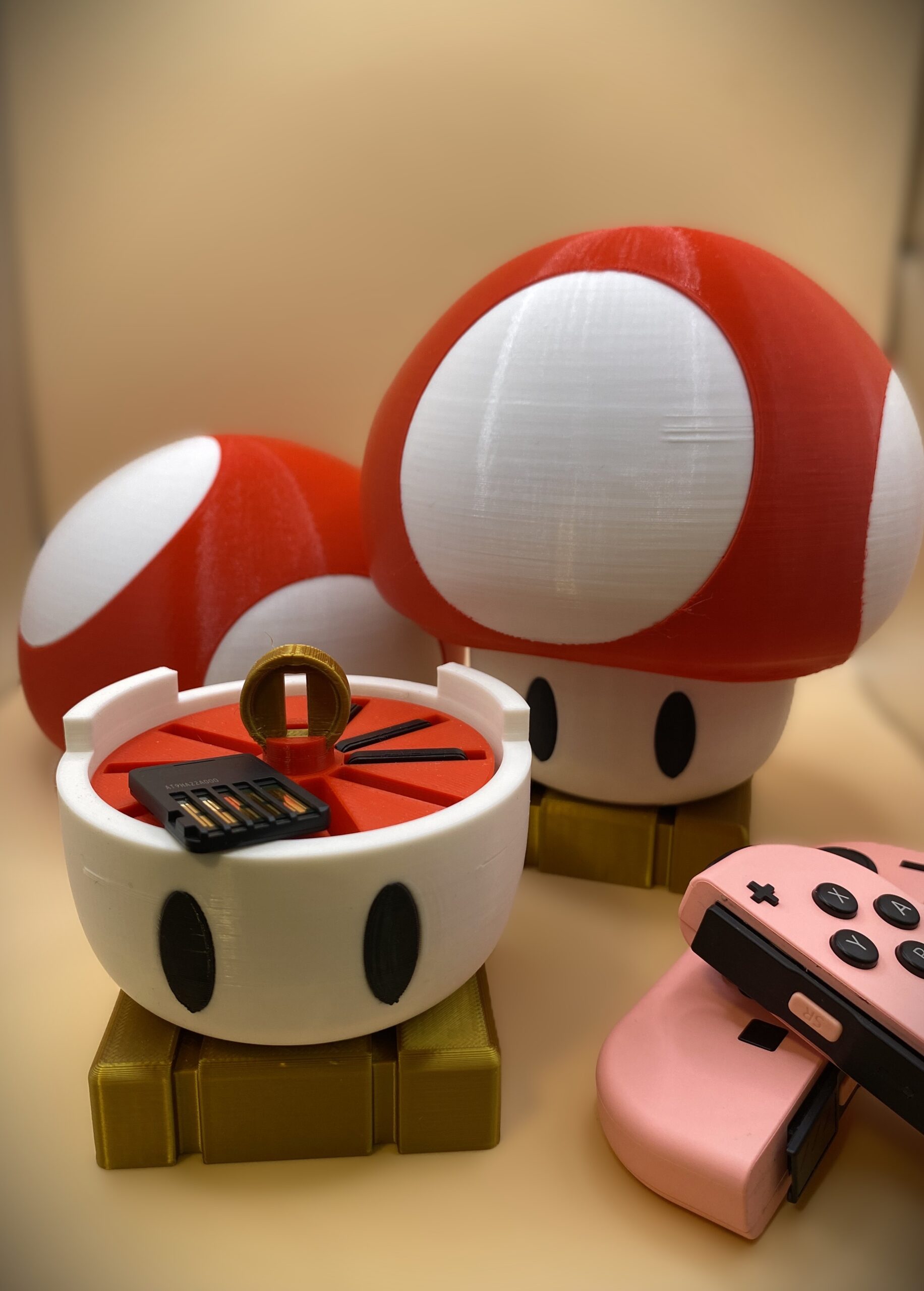 3D Printed Mario Mushroom Switch Game Carousel – Red & White