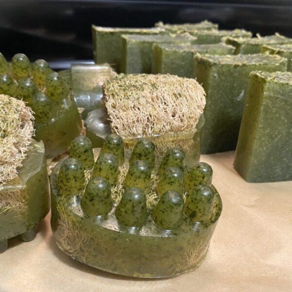 Cucumber Moringa Aloe Loofah Massage Bar – Handmade with Helichrysum, Honey & Vitamin E | Refreshing Cucumber Melon Scent |