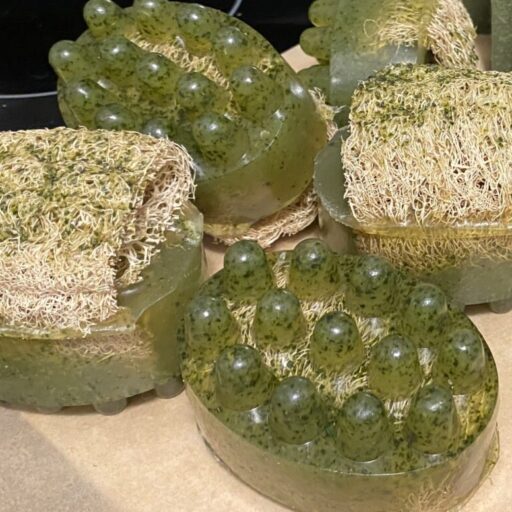 Cucumber Moringa Aloe Loofah Massage Bar – Handmade with Helichrysum, Honey & Vitamin E | Refreshing Cucumber Melon Scent |